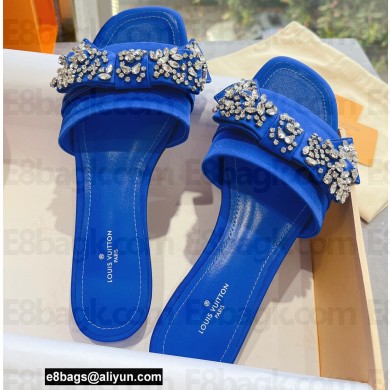 Louis Vuitton Crystal Bow Diva Flat Mules Embroidered Satin Blue 2022