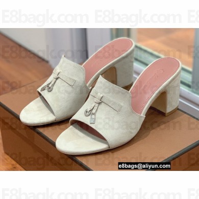 Loro Piana Heel 8cm Suede Goatskin Summer Charms Sandals Creamy