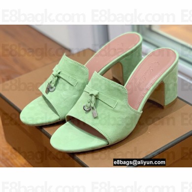 Loro Piana Heel 8cm Suede Goatskin Summer Charms Sandals Light Green