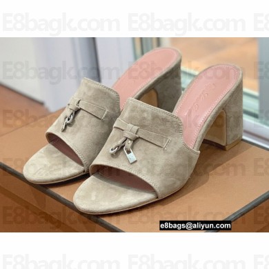 Loro Piana Heel 8cm Suede Goatskin Summer Charms Sandals Camel