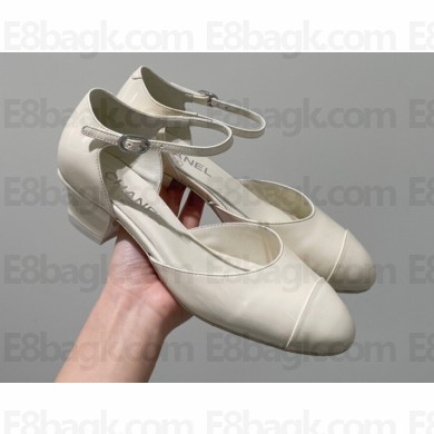 Chanel Heel 3cm Open Shoes G38571 Patent White 2022