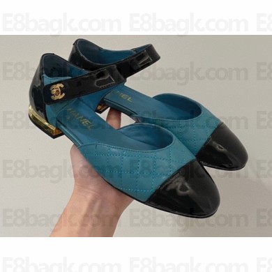 Chanel Patent Quilting Open Shoes Blue 2022