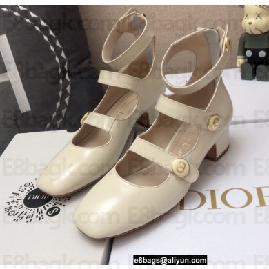 Dior Heel 4cm Calfskin D-Doll Pumps with Ankle Strap Creamy 2022