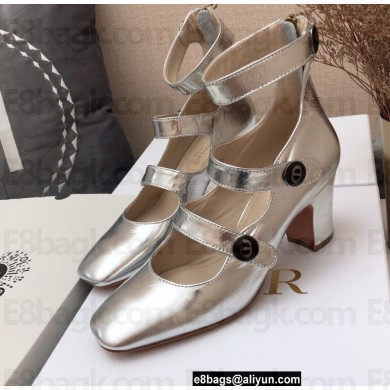 Dior Heel 7cm Calfskin D-Doll Pumps with Ankle Strap Silver 2022