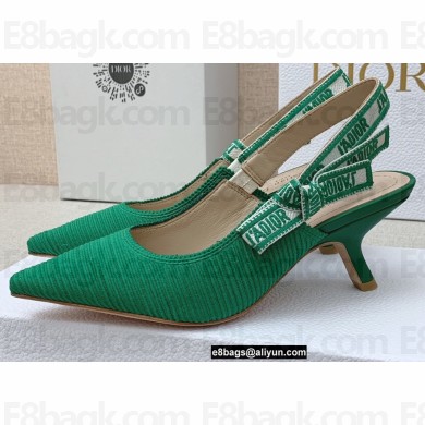Dior Heel 6.5cm J'Adior Slingback Pumps in Cotton Embroidery Green 2022