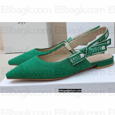 Dior J'Adior Slingback Ballerina Flats in Cotton Embroidery Green 2022