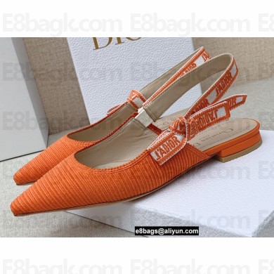 Dior J'Adior Slingback Ballerina Flats in Cotton Embroidery Orange 2022