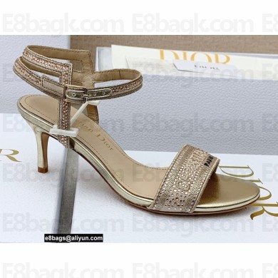 Dior Heel 6.5cm Dway Sandals in Cotton Embroidered with Thread and Strass Metallic Gold 2022