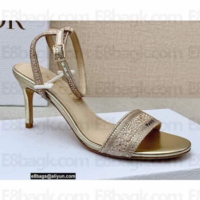 Dior Heel 7.5cm Dway Sandals in Cotton Thread Embroidery and Strass Metallic Gold 2022