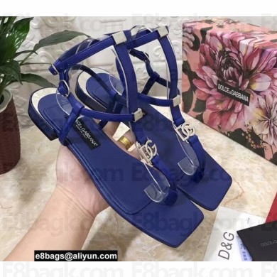 Dolce & Gabbana Nappa leather DG thong sandals Blue with Ankle Strap 2022