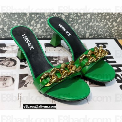 Versace Heel 7cm Chain Mid-Heel Leather Mules Green 2022