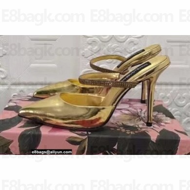 Dolce & Gabbana Heel 10.5cm Patent leather mules Gold with embroidery 2022