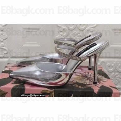 Dolce & Gabbana Heel 10.5cm Patent leather mules Silver with embroidery 2022