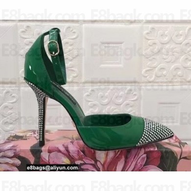 Dolce & Gabbana Heel 10.5cm Patent leather pumps Green with fusible rhinestones 2022