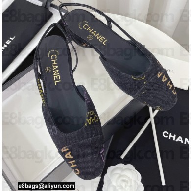 Chanel Heel 1.5cm Logo Print Denim Slingbacks G31319 Dark Gray 2022