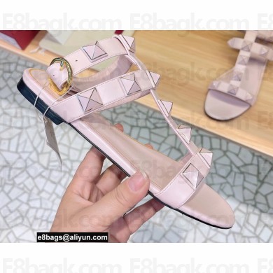 Valentino Roman Stud Flat Sandals With Enameled Studs Pink 2022