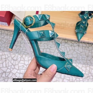 Valentino Heel 8cm Roman Stud Pumps With Enameled Studs Green 2022