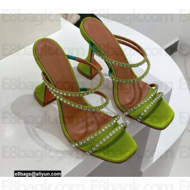 Amina Muaddi Heel 9.5cm Crystals Naima Sandals Satin Green 2022