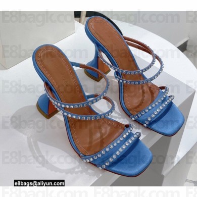 Amina Muaddi Heel 9.5cm Crystals Naima Sandals Satin Blue 2022