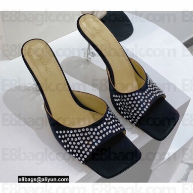 Mach & Mach Star Heel 8.5cm Crystal Embellished Mules Satin Black 2022