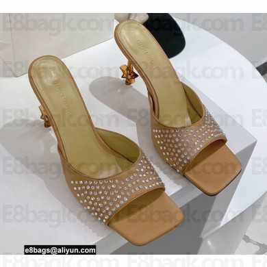 Mach & Mach Star Heel 8.5cm Crystal Embellished Mules Satin Nude 2022