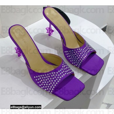Mach & Mach Star Heel 8.5cm Crystal Embellished Mules Satin Purple 2022