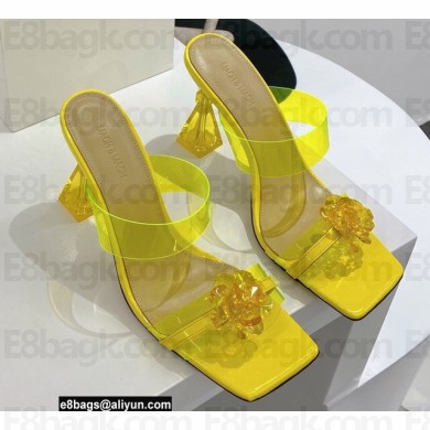 Mach & Mach Heel 9.5cm Rose Flower Mules PVC Yellow 2022