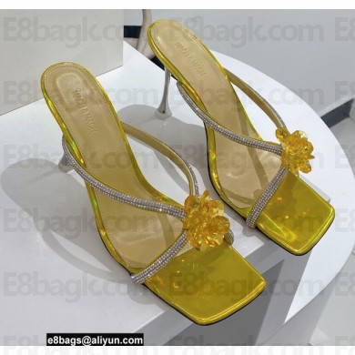 Mach & Mach Heel 9.5cm Crystal and Rose Flower Mules Gold 2022