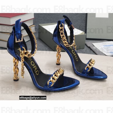 Tom Ford Heel 10.5cm Leather Chain Ankle Strap Sandals Mirror Blue 2022
