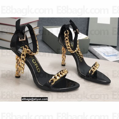Tom Ford Heel 10.5cm Leather Chain Ankle Strap Sandals Mirror Black 2022