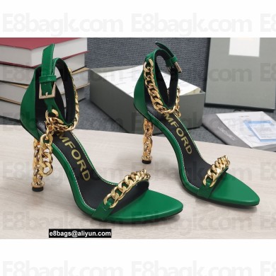 Tom Ford Heel 10.5cm Leather Chain Ankle Strap Sandals Green 2022