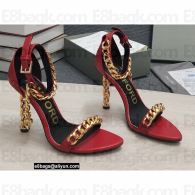 Tom Ford Heel 10.5cm Leather Chain Ankle Strap Sandals Red 2022
