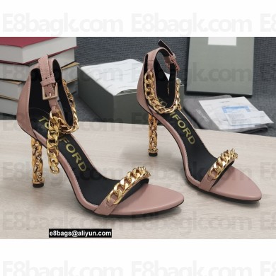 Tom Ford Heel 10.5cm Leather Chain Ankle Strap Sandals Nude 2022