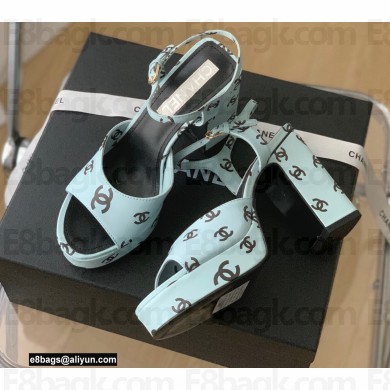 Chanel Logo Printed Lambskin Sandals G38958 Light Blue 2022