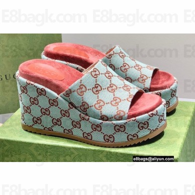 Gucci Heel Platform Slide Sandals 674761 GG Light Green 2022