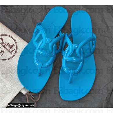 Hermes Egerie Chaine D'ancre TPU Flip Flops Thongs Sandals Blue 2022
