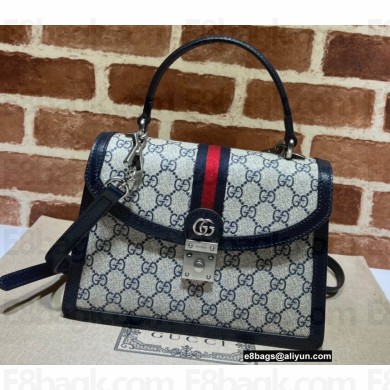 Gucci Ophidia Small Top Handle Bag with Web 651055 GG Canvas Blue