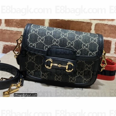 Gucci Horsebit 1955 Mini Shoulder Bag 658574 GG Denim Black