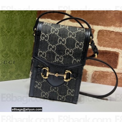Gucci Horsebit 1955 Mini Bag 625615 GG Denim Black