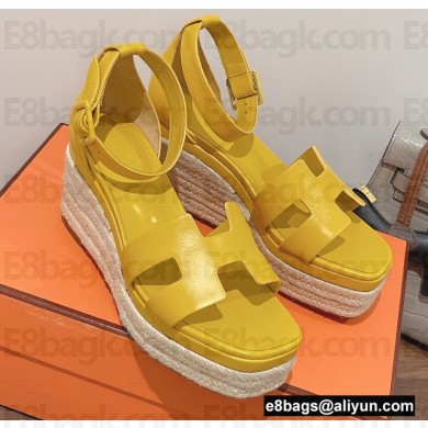 Hermes Heel 8.5cm Platform 5cm Elda Wedge Espadrilles Yellow 2022