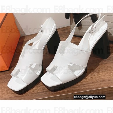 Hermes Heel 9cm Elbe Sandals White 2022