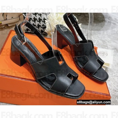 Hermes Heel 6cm Elbe Sandals Black 2022