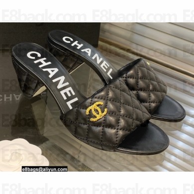 Chanel Heel 5cm CC Logo Lambskin Mules G38820 Black 2022