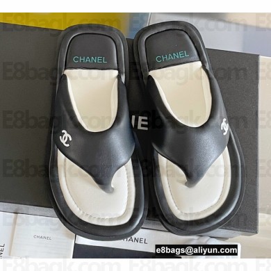 Chanel Lambskin Thong Beach Sandals Mules Black 2022