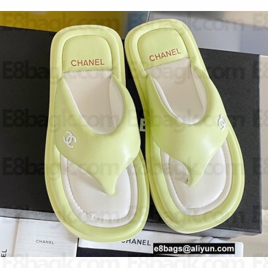 Chanel Lambskin Thong Beach Sandals Mules Light Green 2022