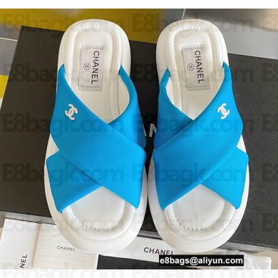Chanel Fabric Cross Beach Sandals Mules G38864 Blue 2022
