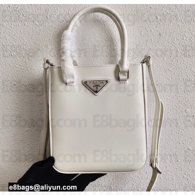 Prada Small brushed leather tote Bag 1BA331 White 2022