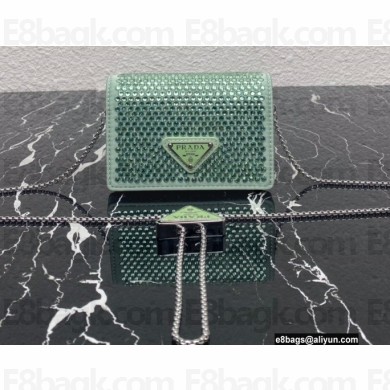 Prada Cardholder with shoulder strap and crystals Bag 1MR024 Green 2022