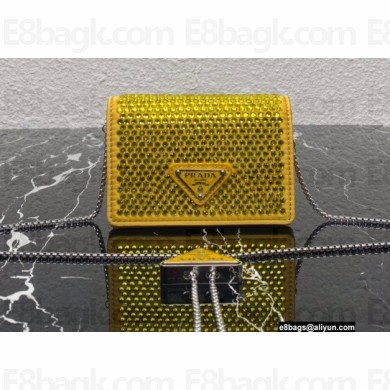 Prada Cardholder with shoulder strap and crystals Bag 1MR024 Yellow 2022