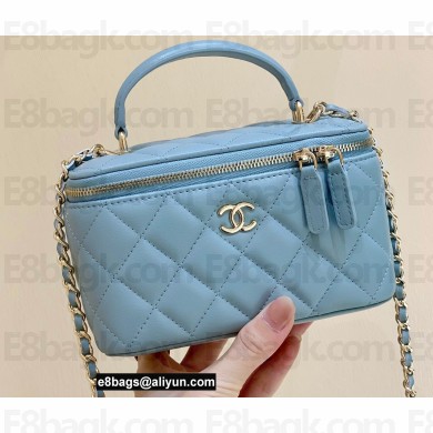 Chanel Vanity Case Bag with Chain Top Handle AP2199 in Original Quality Lambskin Baby Blue 2022